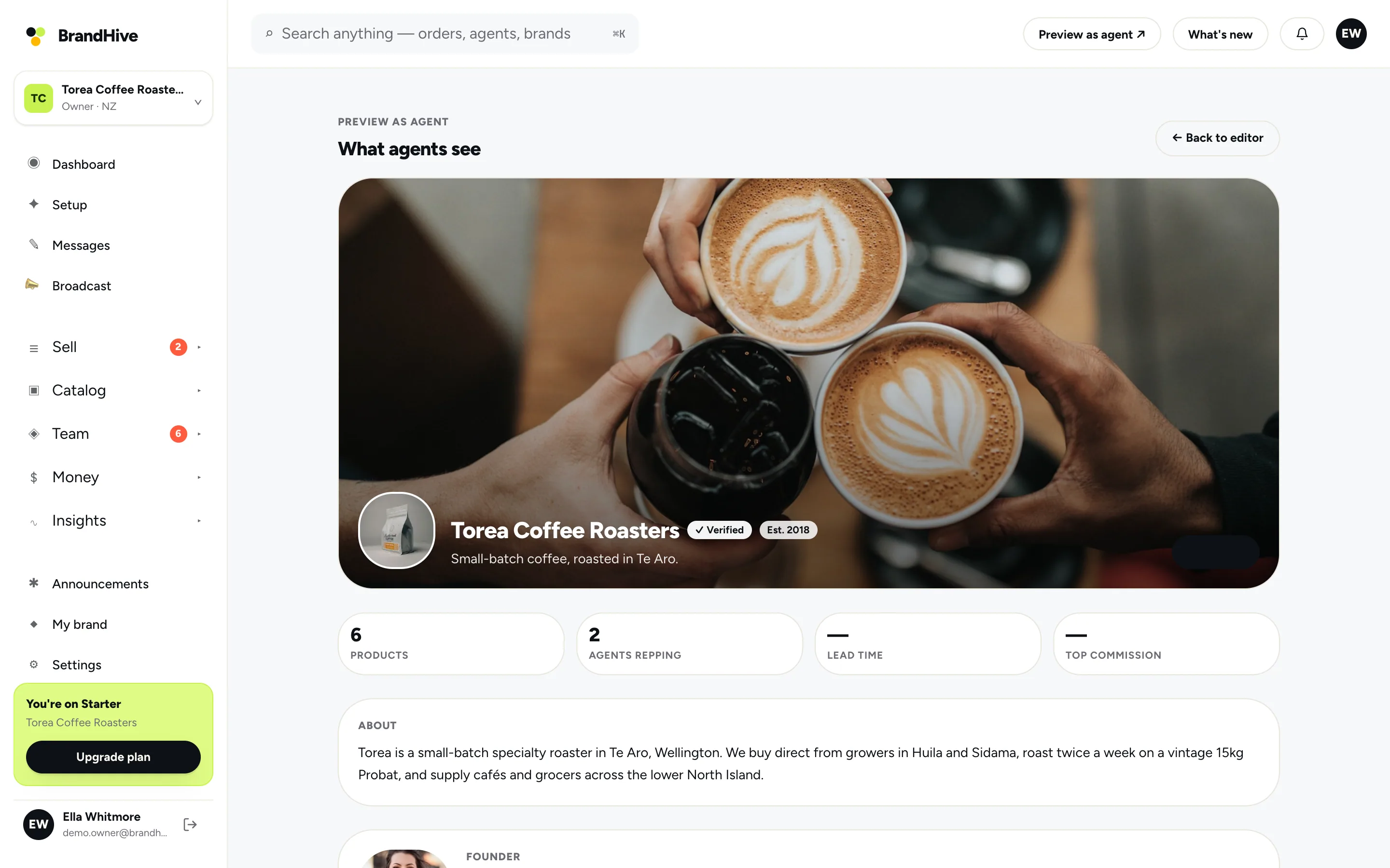 A brand's catalogue page as its agents see it.